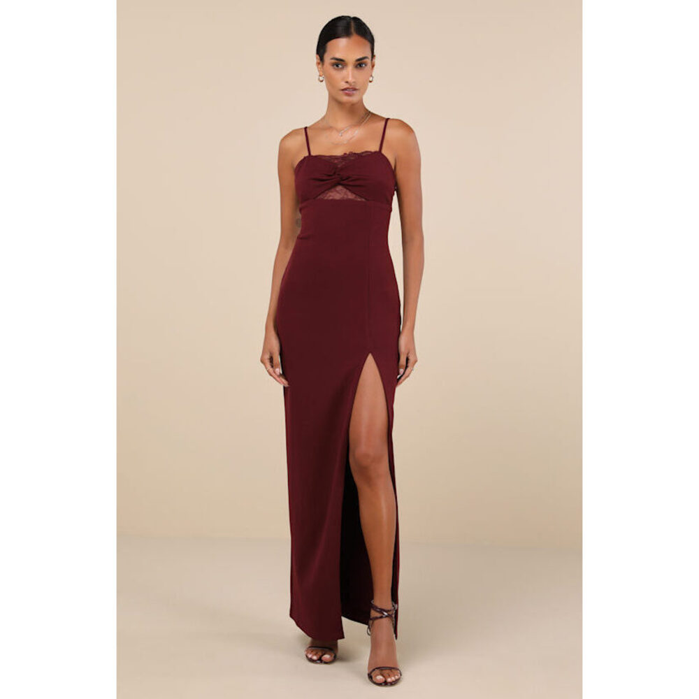 Lulus Exceptional Stunner Plum Purple Lace Twist-front Maxi Dress - Size S